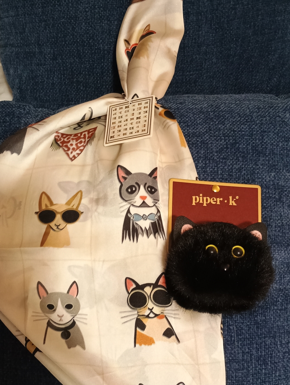 Viral Piper K Cat Lover Set Fluffy Plush Claw Clip & Silky Hair Scarf NWTS